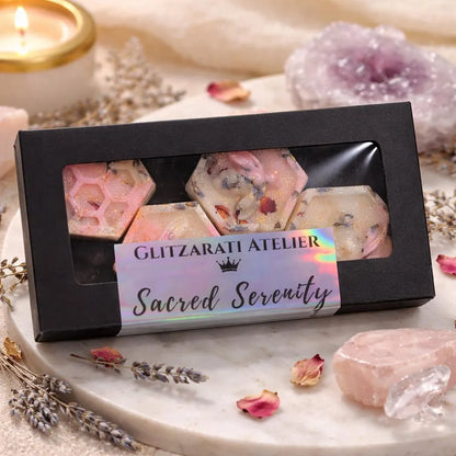 Sacred Crown™ Manifestation Bee Melts – Sacred Serenity | Frankincense, Myrrh, Rose & Lavender | Set of 4 Luxe Wax Melts | Net Wt. 2.8 oz