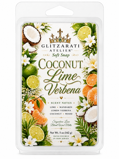 Coconut Lime Verbena | Signature Luxe Blend Wax Melt | Coconut, Lime & Lemon Verbena | 5 oz Clamshell | Glitzarati Atelier™