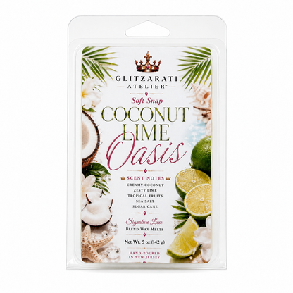 Coconut Lime Oasis | Signature Luxe Blend Wax Melt | Fresh Lime, Coconut & Vanilla Musk | 5 oz Clamshell | Glitzarati Atelier™